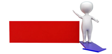 3d man walking on forward arrow concept in white isolated background - 3d rendering , front angle viewの写真素材