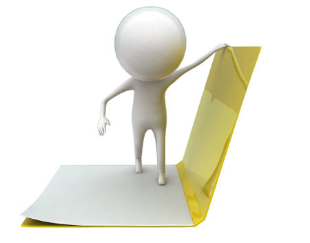 3d man opening and reading a large book concept in white isolated background - 3d rendering , front angle viewの写真素材
