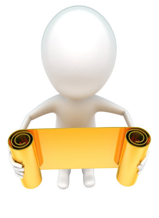 3d man unwinding a sheet concept in white isolated background , top angle viewの写真素材