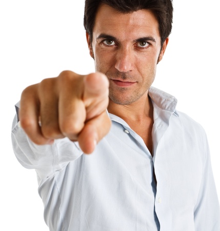 Handsome man pointing his fingerの写真素材