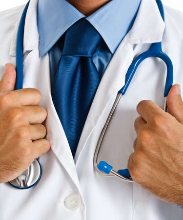 Close-up of a doctor holding his stethoscopeの写真素材