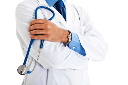 Close-up portrait of a doctor holding his stethoscopeの写真素材