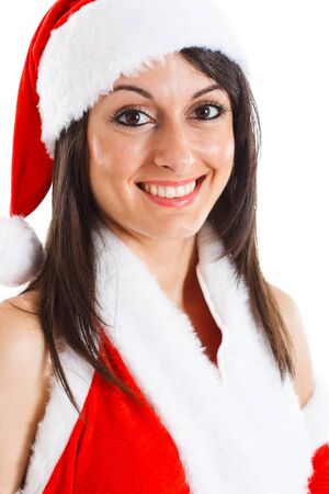 Portrait of a beautiful woman wearing Santa Claus clothesの写真素材