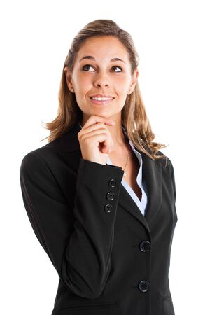 Portrait of a young smiling businesswoman isolated on whiteの写真素材