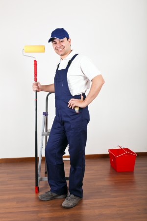 Portrait of a whitewasher at workの写真素材