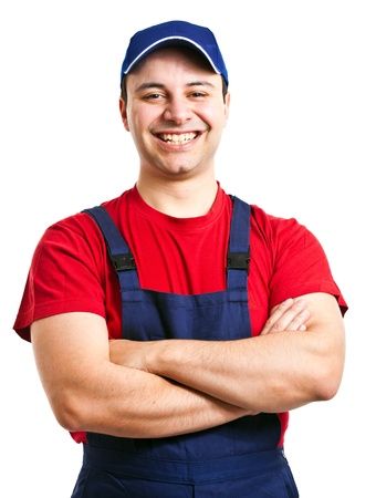 Portrait of an handsome worker  Isolated on whiteの写真素材