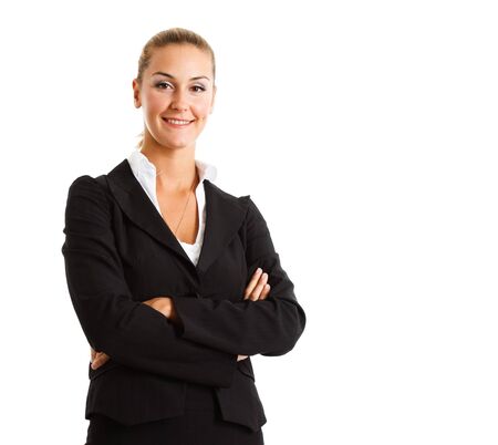 Portrait of a beautiful businesswoman isolated on whiteの写真素材