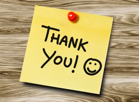 Thank you handwritten on a sticky noteの写真素材