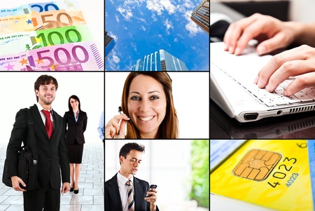 Collage of business and finance related imagesの写真素材