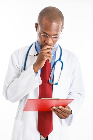 Portrait of a handsome african doctor  Isolated on whiteの写真素材
