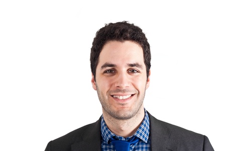 Happy young businessman portrait  Isolated on white の写真素材