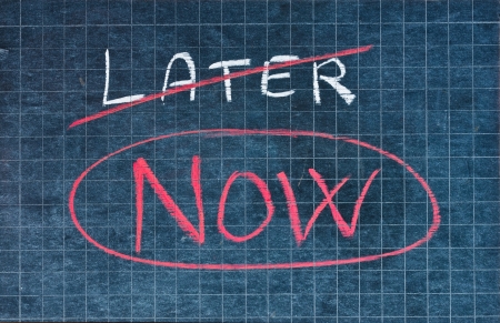 Word Now written instead of Later  Procrastination conceptの写真素材