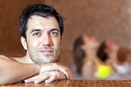 Man relaxing in a spaの写真素材