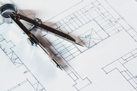 Compass on a construction projectの写真素材