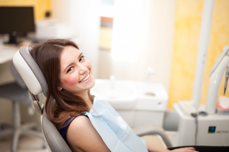 Woman waiting for a dental examの写真素材