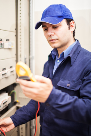 Portrait of an electrician at workの写真素材