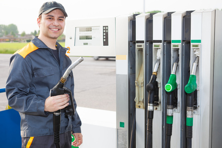 Gas station attendant at workの写真素材