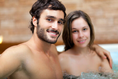 Couple relaxing in a beauty farmの写真素材