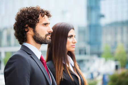 Outdoor portrait of smiling business peopleの写真素材