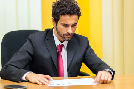 Portrait of a businessman reading a document