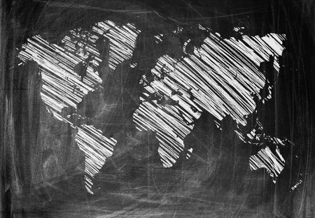 World Map on a Blackboardの写真素材