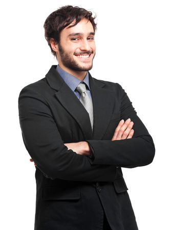 Smiling businessman isolated on whiteの写真素材