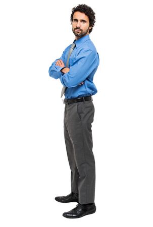 Smiling young manager portrait isolated on whiteの写真素材