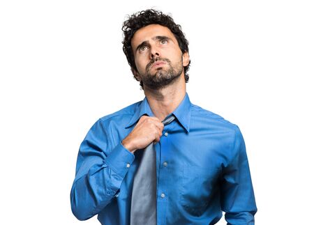 Sweating businessman due to hot climateの写真素材