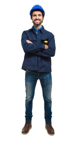 Site manager portrait full length. Isolated on whiteの写真素材
