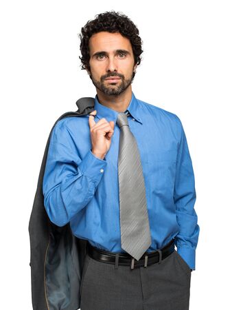 Portrait of a serious businessman, isolated on white backgroundの写真素材