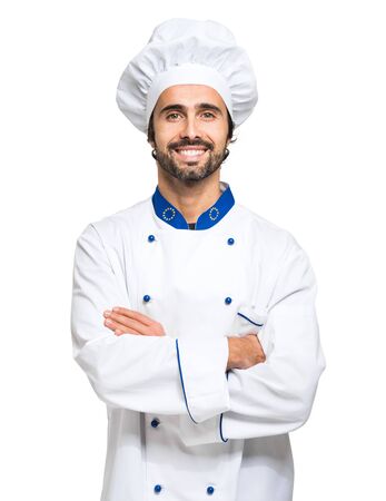 Cheerful chef isolated on whiteの写真素材