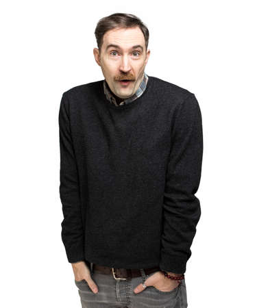 Portriat of a mature man in an amazed expressionの写真素材