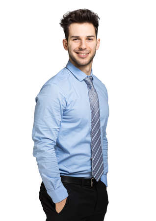 Young manager portrait isolated on whiteの写真素材
