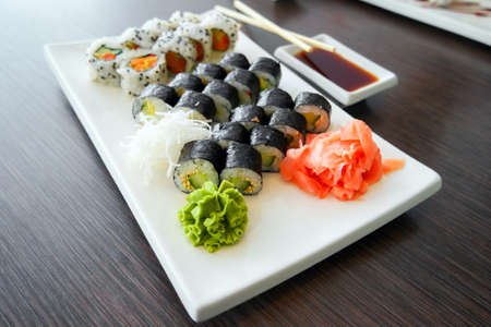 Fresh sushi on a plateの写真素材