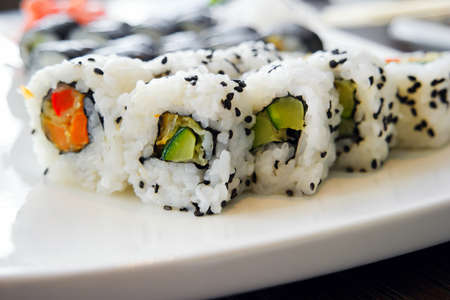 Fresh sushi on a plateの写真素材