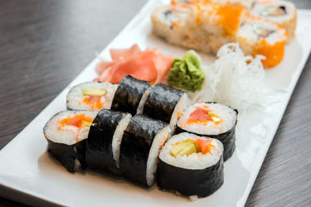 Fresh sushi on a plateの写真素材