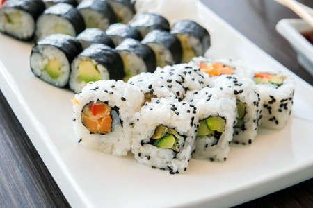 Sushi served on a plateの写真素材