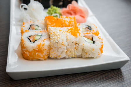 Fresh sushi on a plateの写真素材