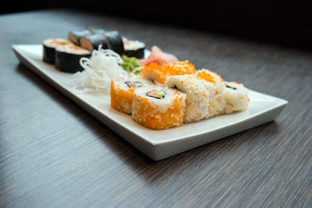 Sushi served on a plateの写真素材