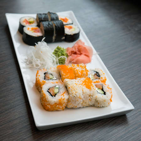 Sushi served on a plateの写真素材
