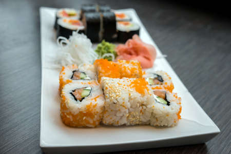 Fresh sushi on a plateの写真素材