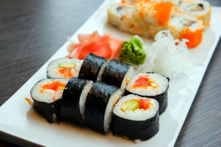 Fresh sushi on a plateの写真素材