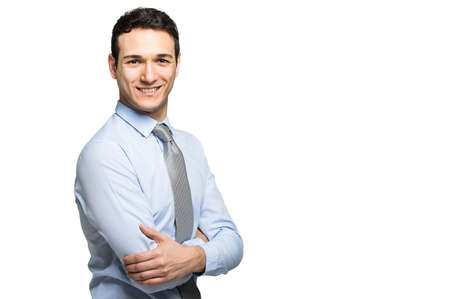 Smiling young manager portrait isolated on white