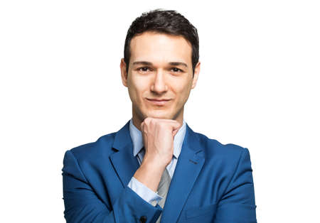 Smiling young manager portrait isolated on whiteの写真素材