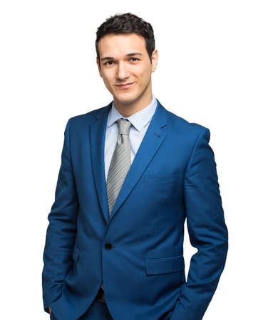 Smiling businessman isolated on whiteの写真素材