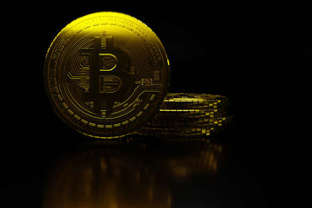Bitcoin coin closeup shot, concept cryptocurrency shotの写真素材