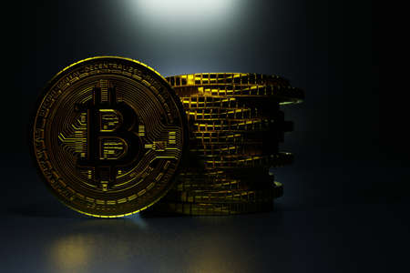 Bitcoin coin closeup shot, concept cryptocurrency shotの写真素材
