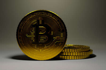 Bitcoin coin closeup shot, concept cryptocurrency shotの写真素材