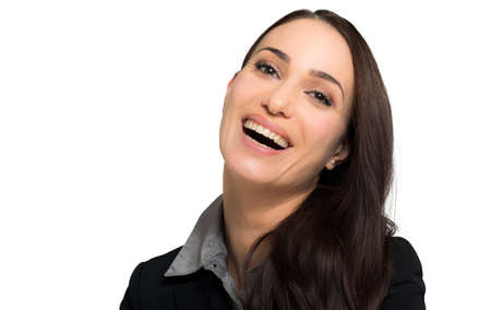 Smiling young woman on a white backgroundの写真素材