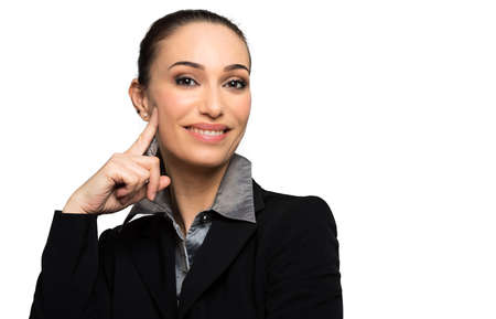 Portrait of happy business woman isolated on white backgroundの写真素材